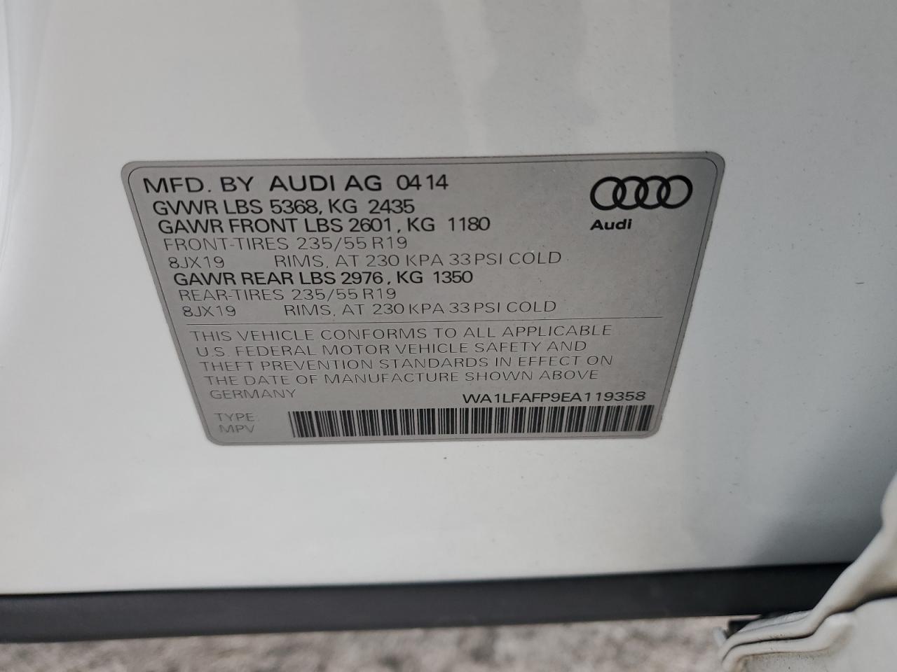 VIN WA1LFAFP9EA119358 2014 AUDI Q5 no.13