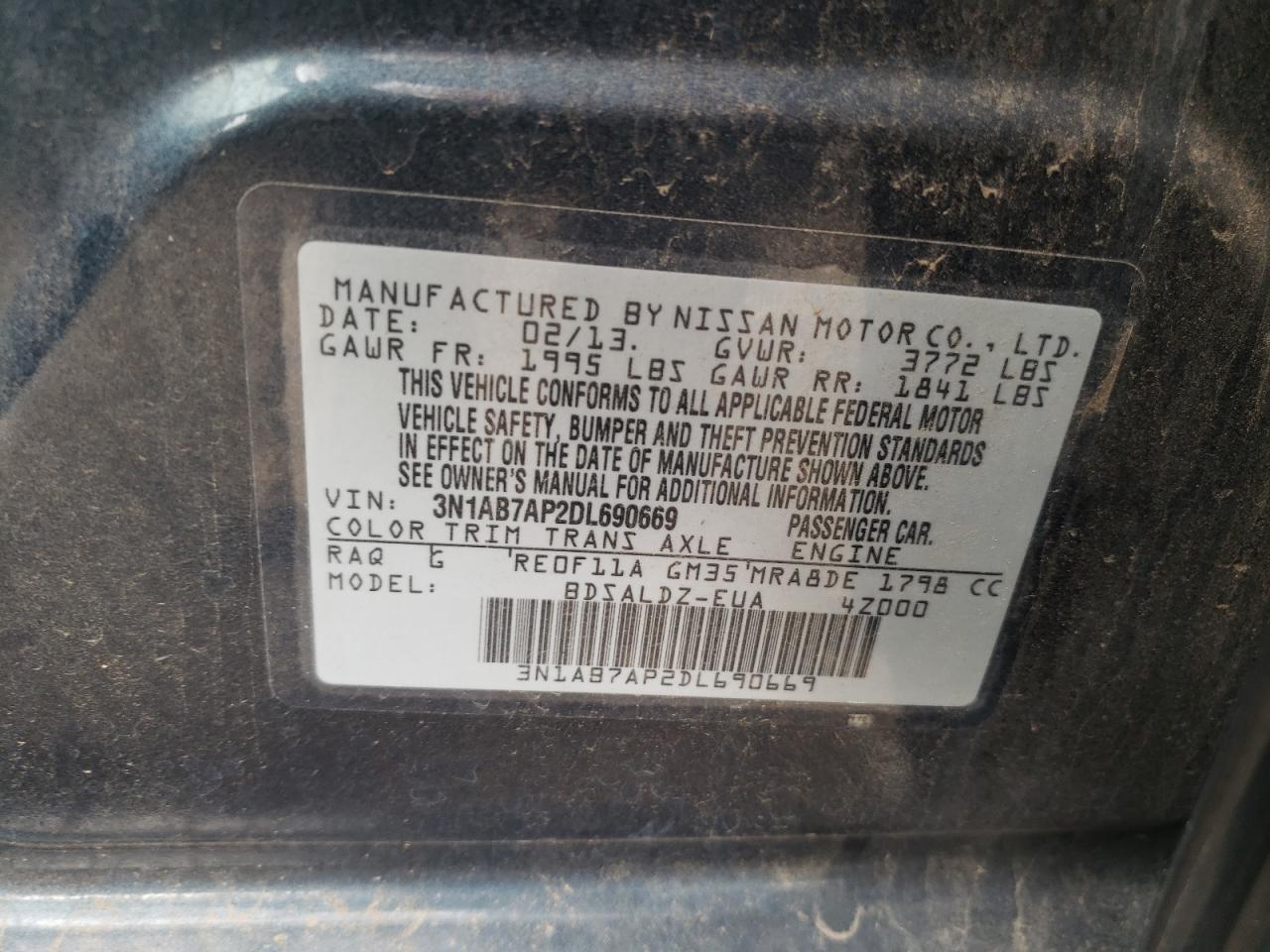 3N1AB7AP2DL690669 2013 Nissan Sentra S