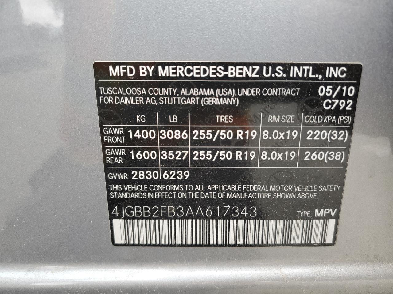 4JGBB2FB3AA617343 2010 Mercedes-Benz Ml 350 Bluetec