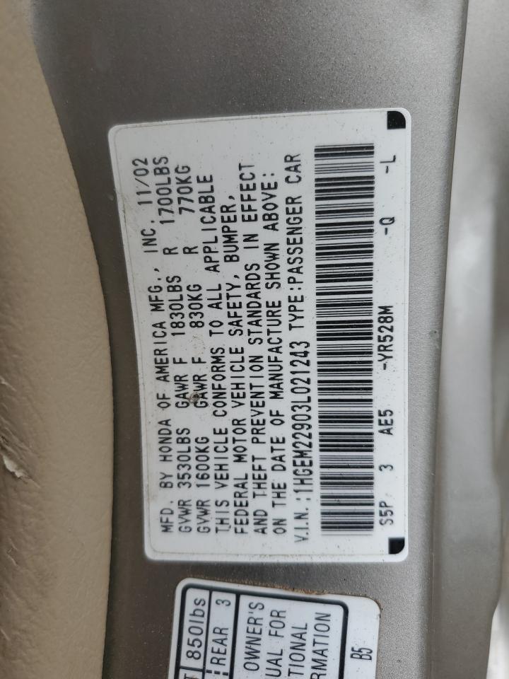 2003 Honda Civic Ex VIN: 1HGEM22903L021243 Lot: 69462534