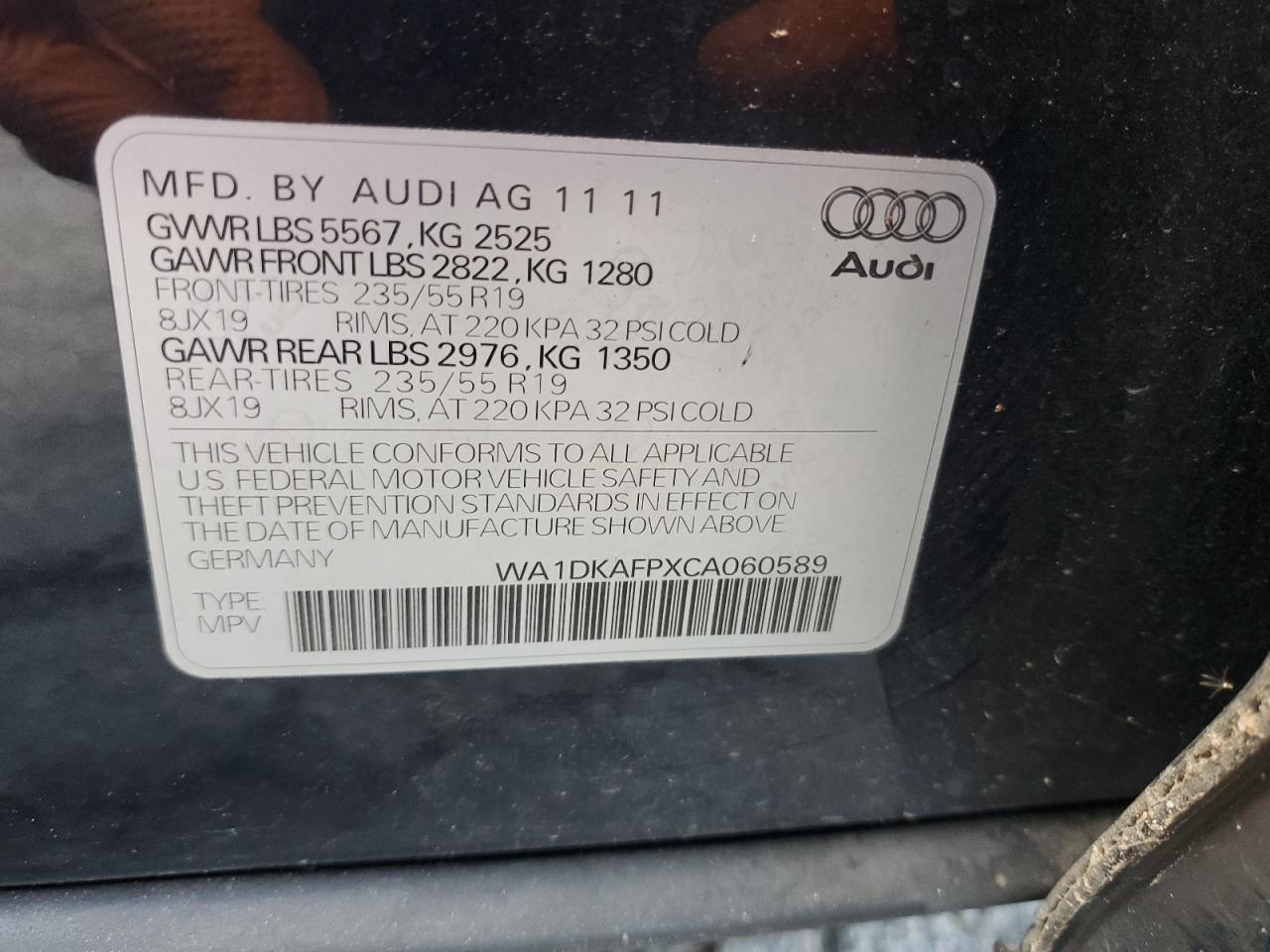 2012 Audi Q5 Premium Plus VIN: WA1DKAFPXCA060589 Lot: 71542464