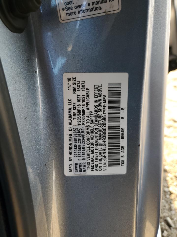 5FNRL5H93BB020696 2011 Honda Odyssey Touring