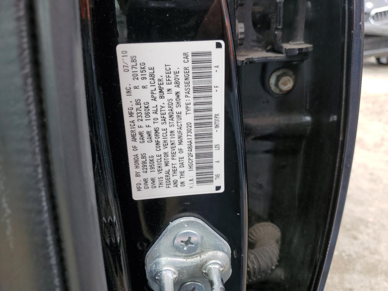 1HGCP2F48AA173020 2010 Honda Accord Lxp