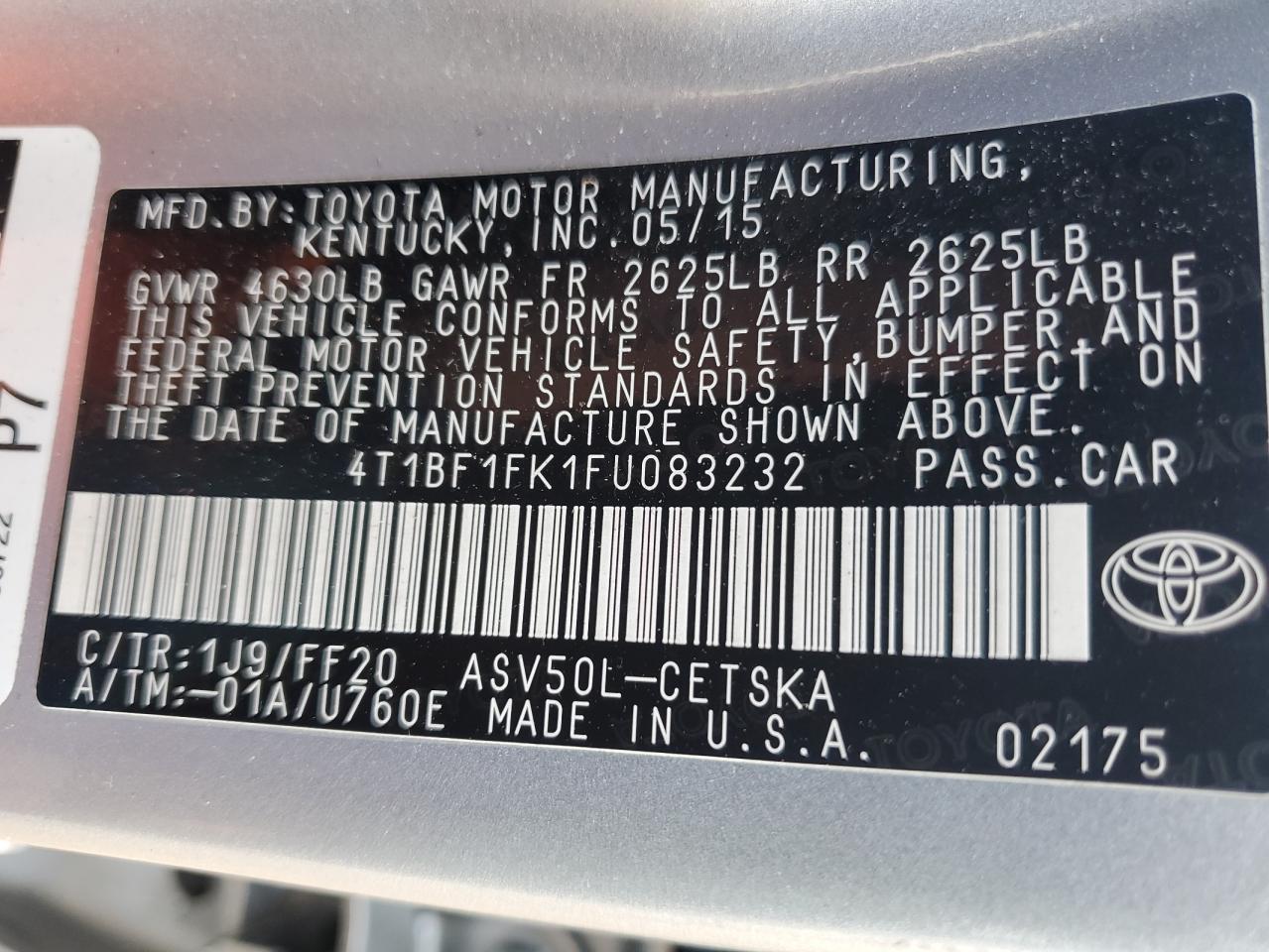 4T1BF1FK1FU083232 2015 TOYOTA CAMRY - Image 12