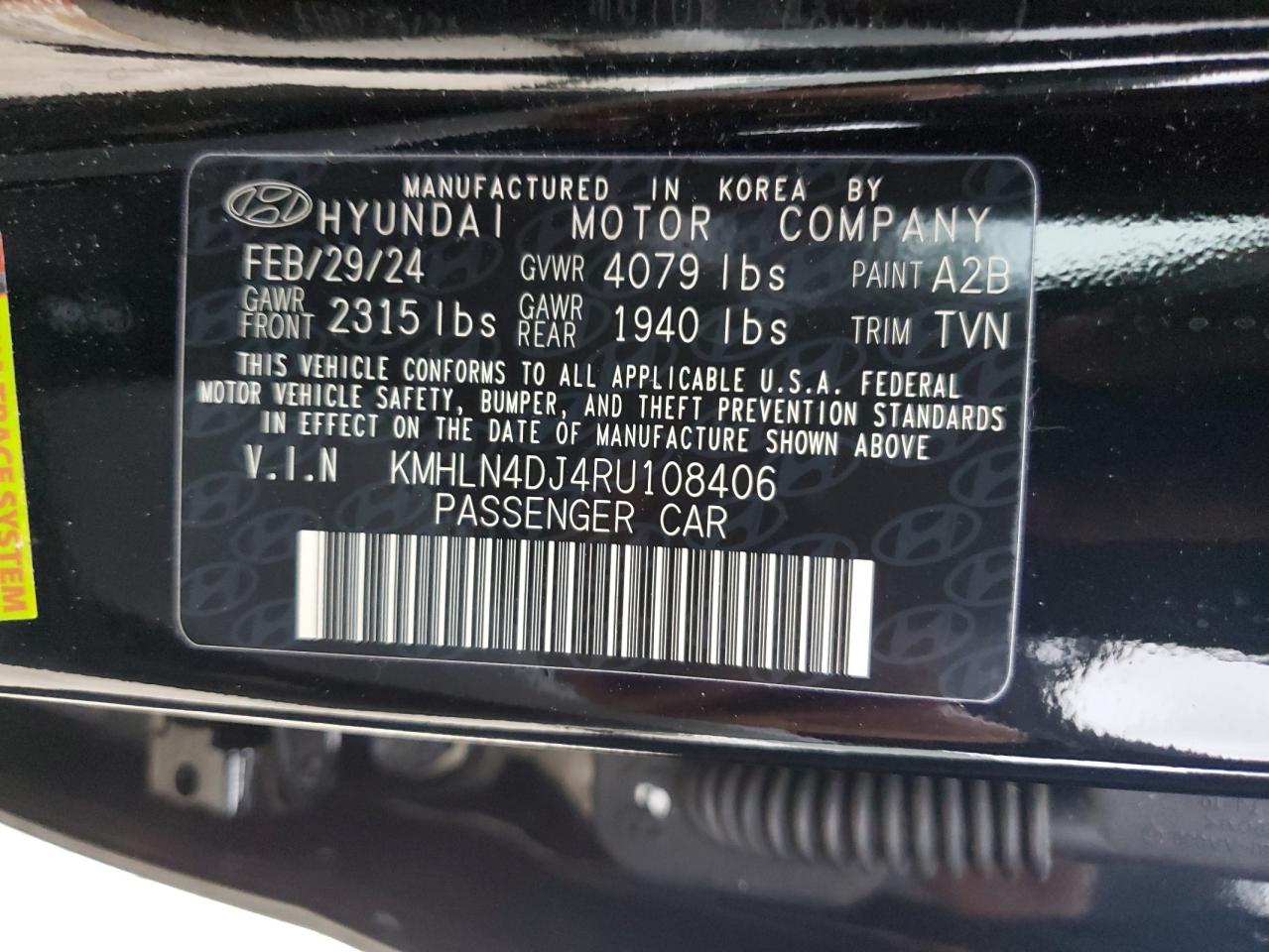 2024 Hyundai Elantra Limited VIN: KMHLN4DJ4RU108406 Lot: 72920054