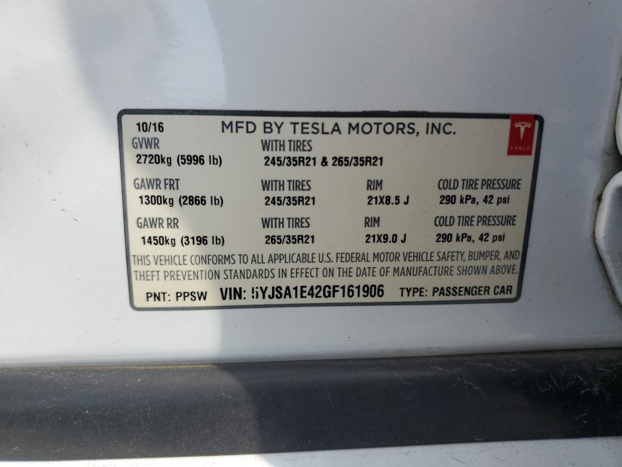 5YJSA1E42GF161906 2016 Tesla Model S