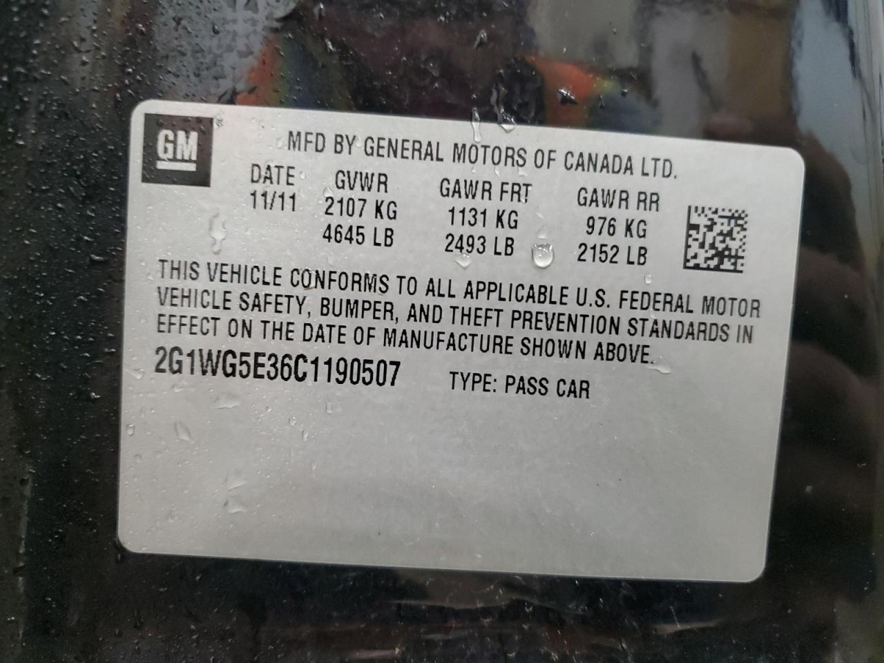 2G1WG5E36C1190507 2012 Chevrolet Impala Lt