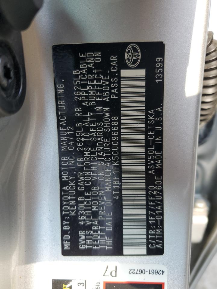 4T1BF1FK5CU096688 2012 Toyota Camry Base