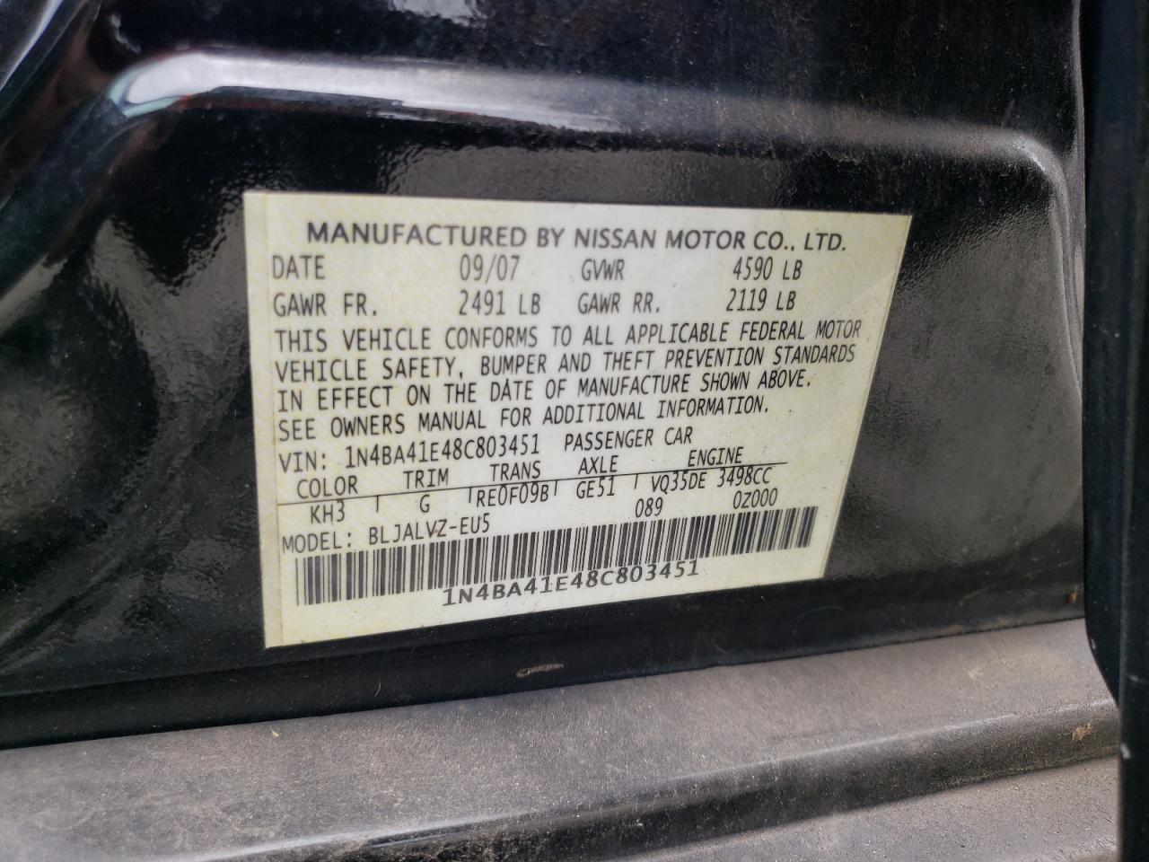 1N4BA41E48C803451 2008 Nissan Maxima Se