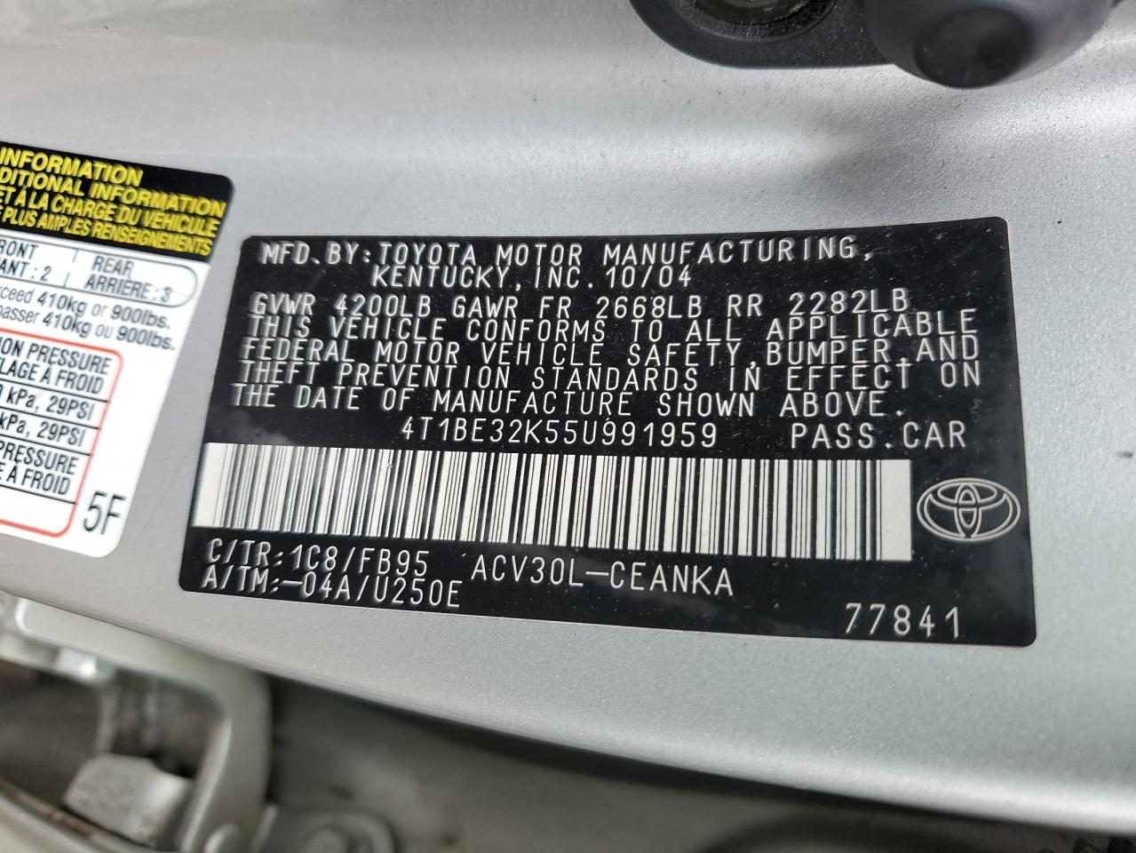 4T1BE32K55U991959 2005 Toyota Camry Le