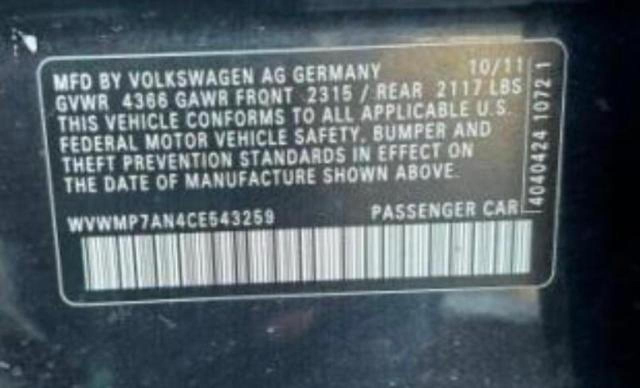 WVWMP7AN4CE543259 2012 Volkswagen Cc Sport