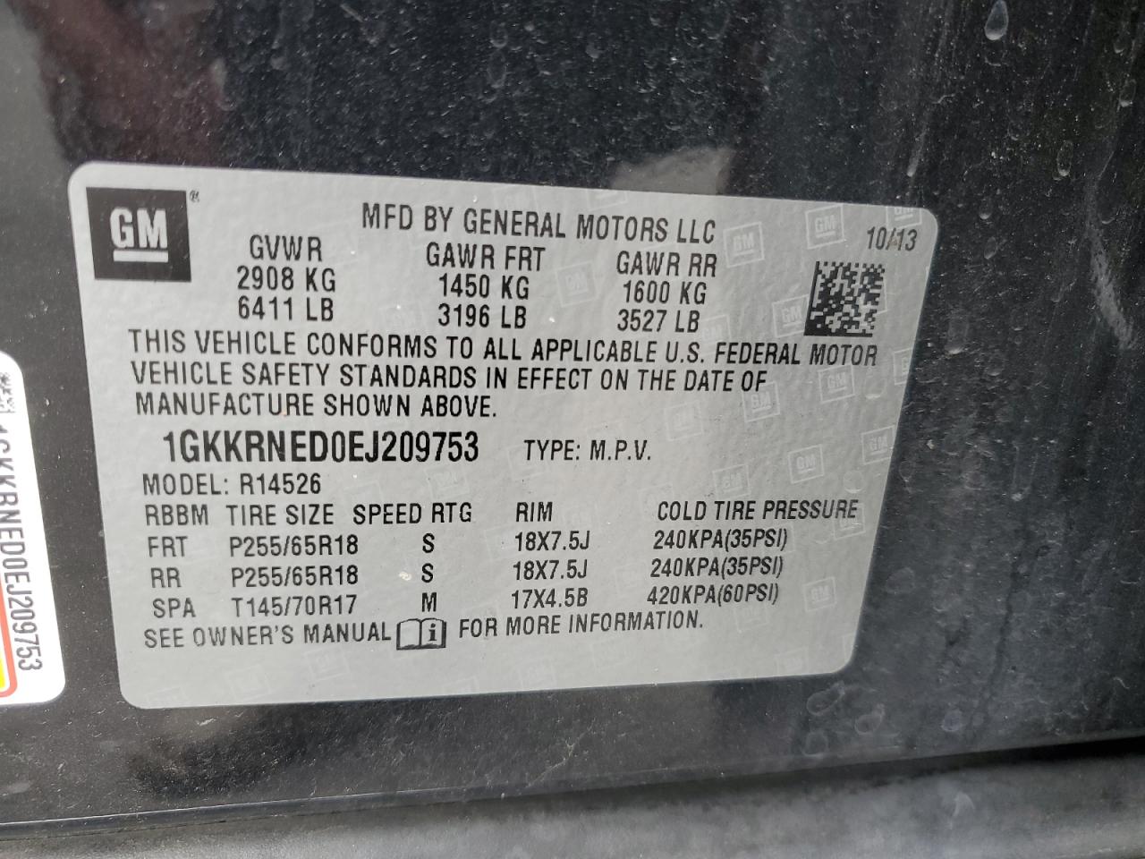 1GKKRNED0EJ209753 2014 GMC Acadia Sle