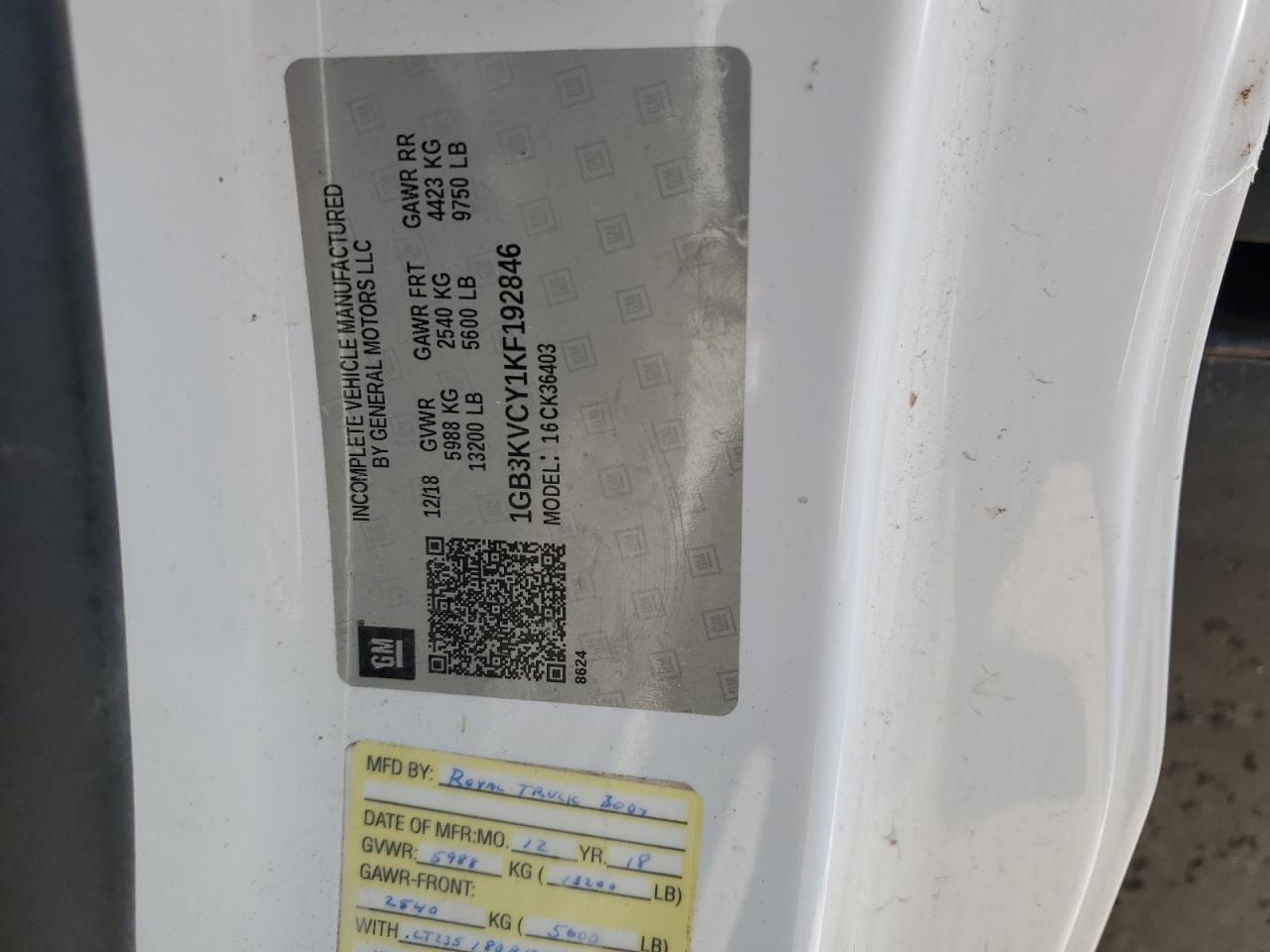 2019 Chevrolet Silverado K3500 VIN: 1GB3KVCY1KF192846 Lot: 70298414