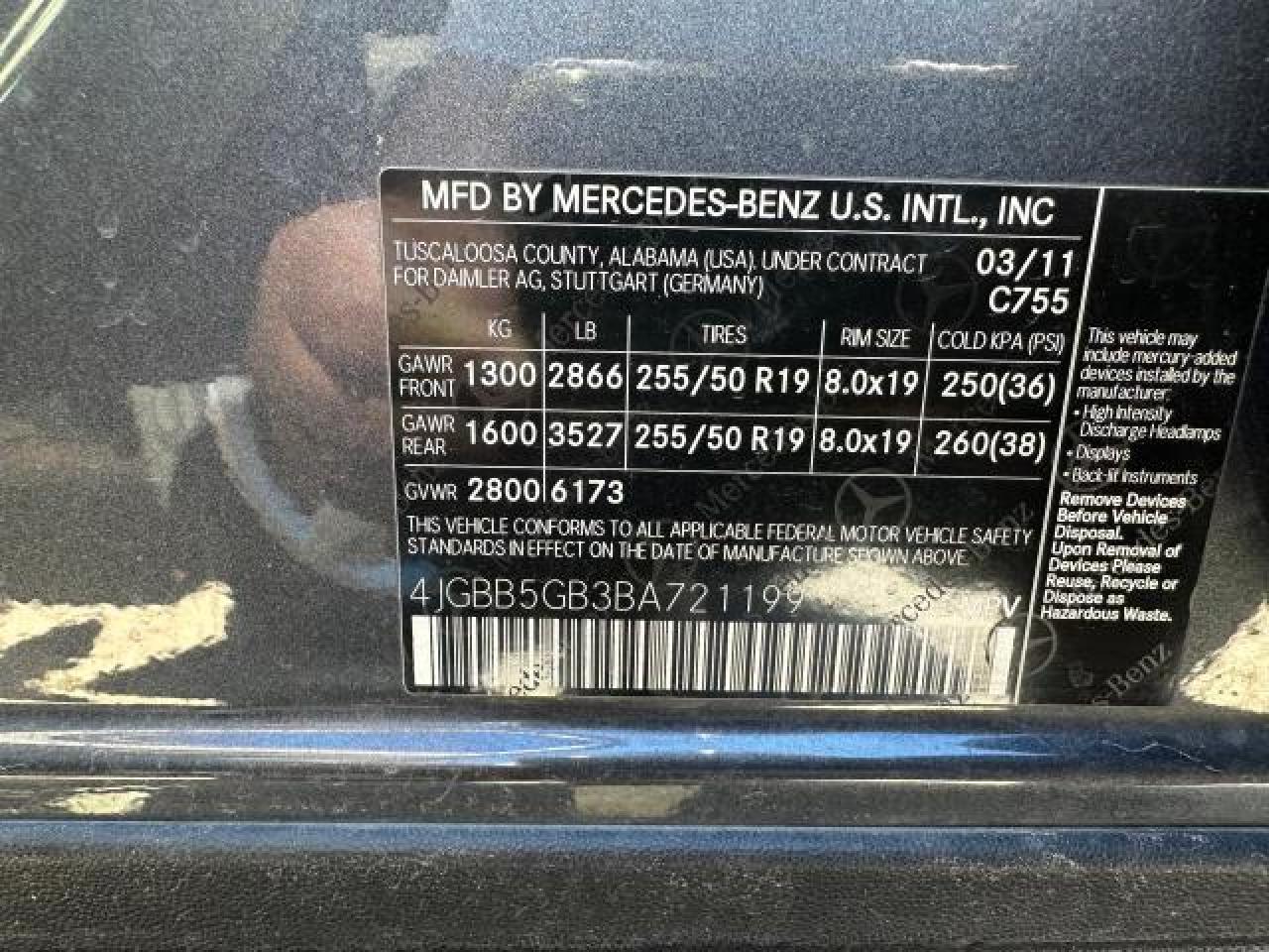 2011 Mercedes-Benz Ml 350 VIN: 4JGBB5GB3BA721199 Lot: 71597954