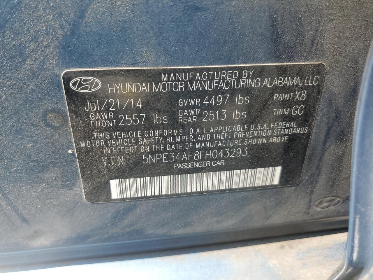 2015 Hyundai Sonata Sport VIN: 5NPE34AF8FH043293 Lot: 70166144