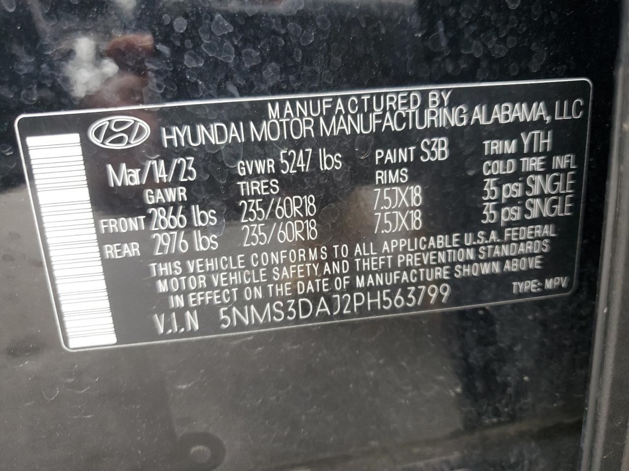 5NMS3DAJ2PH563799 2023 Hyundai Santa Fe Sel Premium