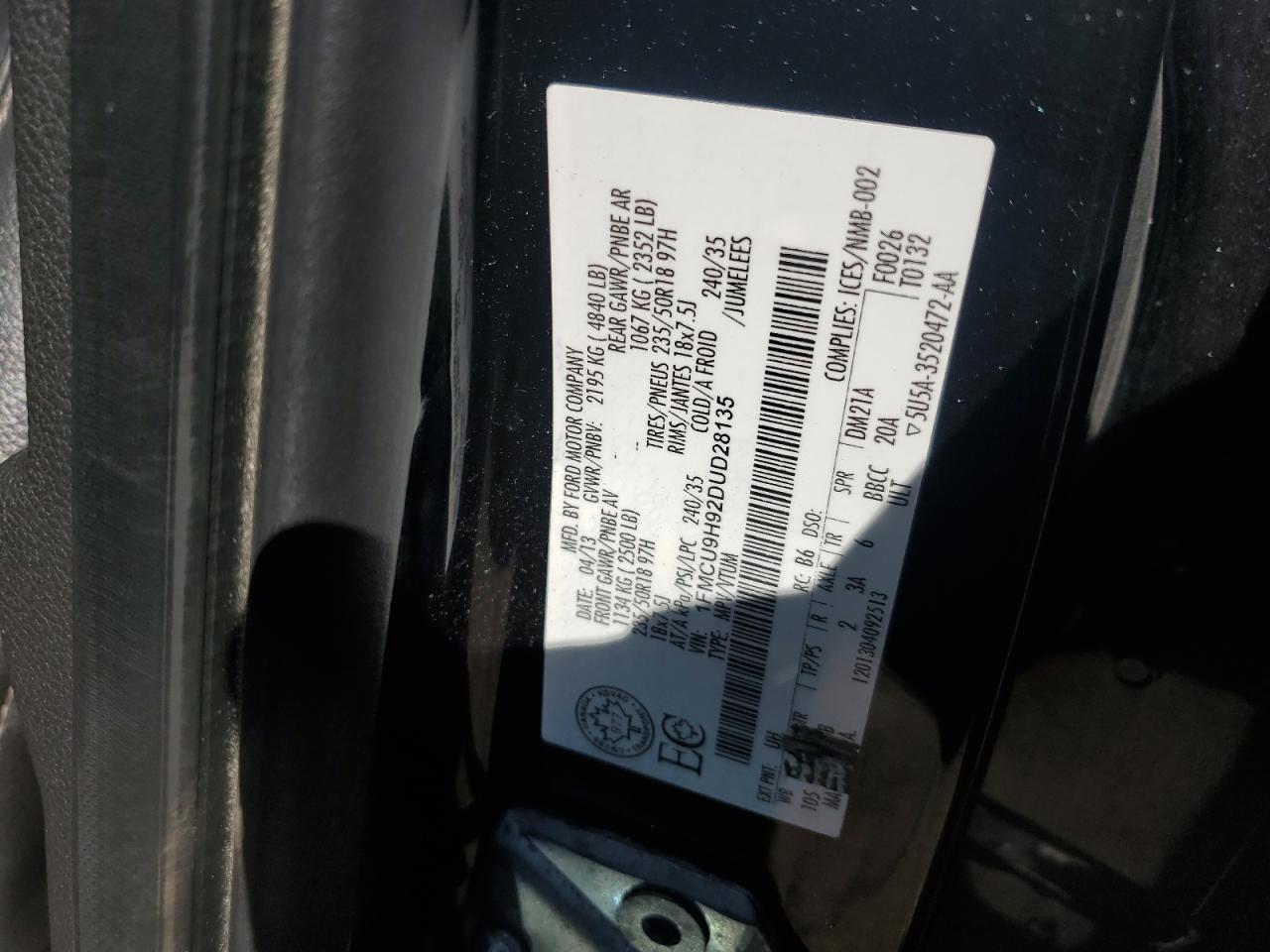 1FMCU9H92DUD28135 2013 Ford Escape Sel