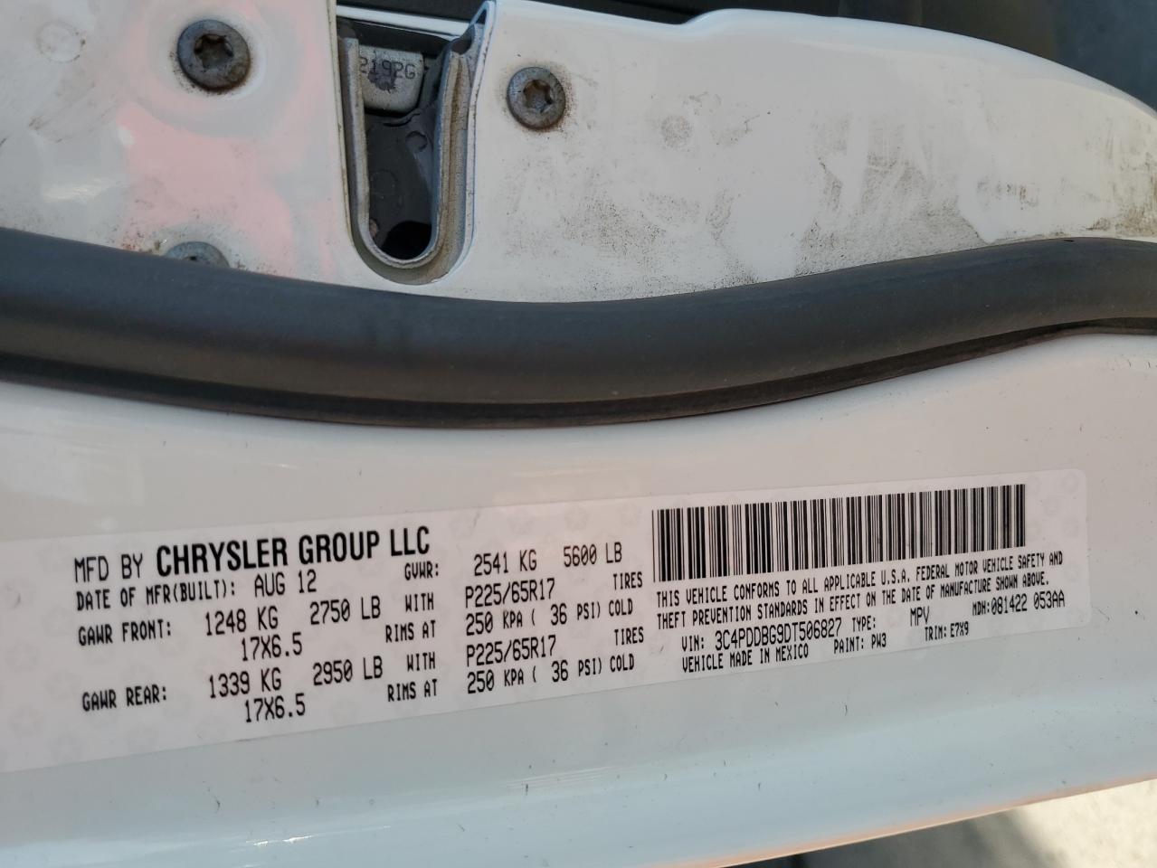 2013 Dodge Journey Sxt VIN: 3C4PDDBG9DT506827 Lot: 73742914