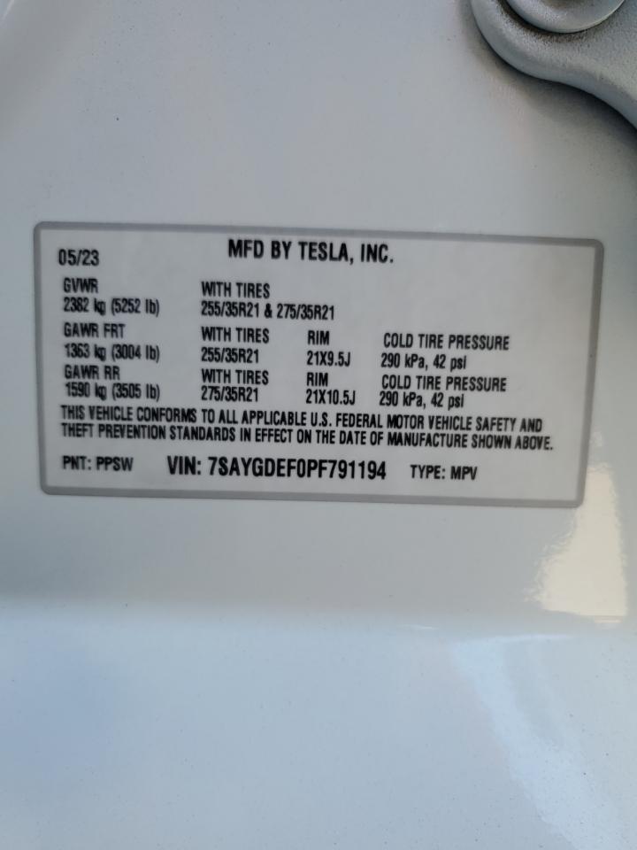 2023 Tesla Model Y VIN: 7SAYGDEF0PF791194 Lot: 72818044