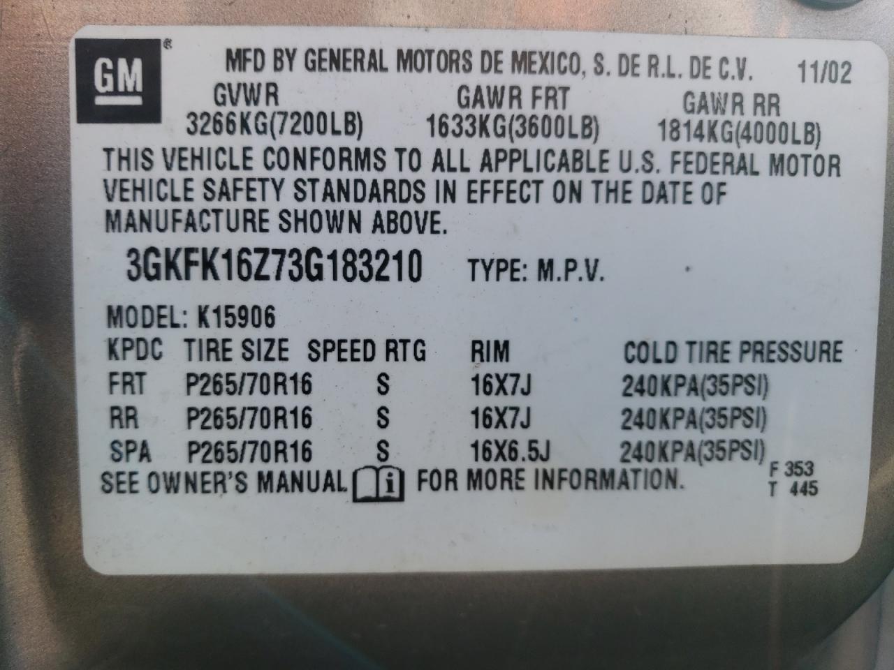 3GKFK16Z73G183210 2003 GMC Yukon Xl K1500