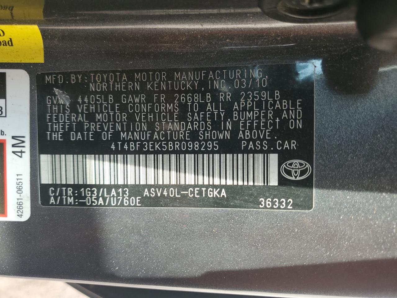 4T4BF3EK5BR098295 2011 Toyota Camry Base