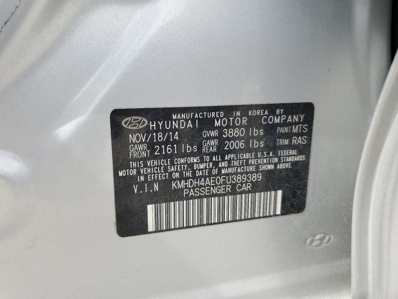 KMHDH4AE0FU389389 2015 HYUNDAI ELANTRA - Image 12