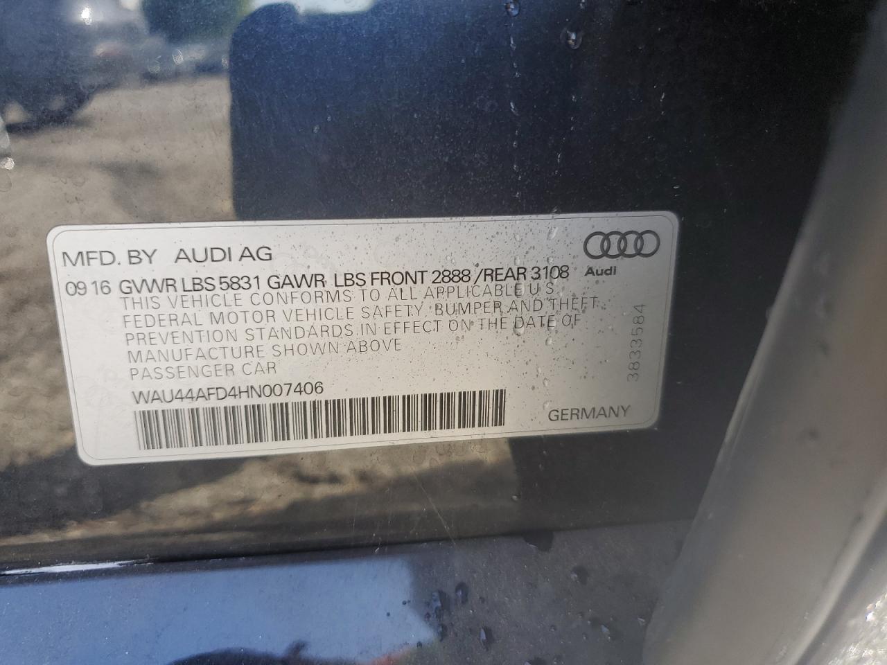 WAU44AFD4HN007406 2017 Audi A8 L Quattro