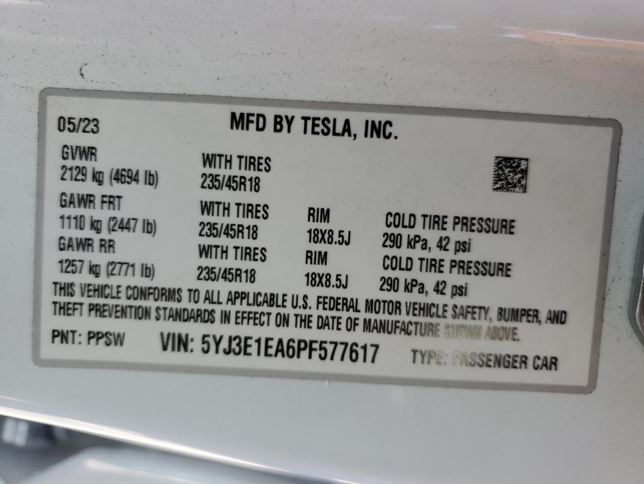 5YJ3E1EA6PF577617 2023 Tesla Model 3