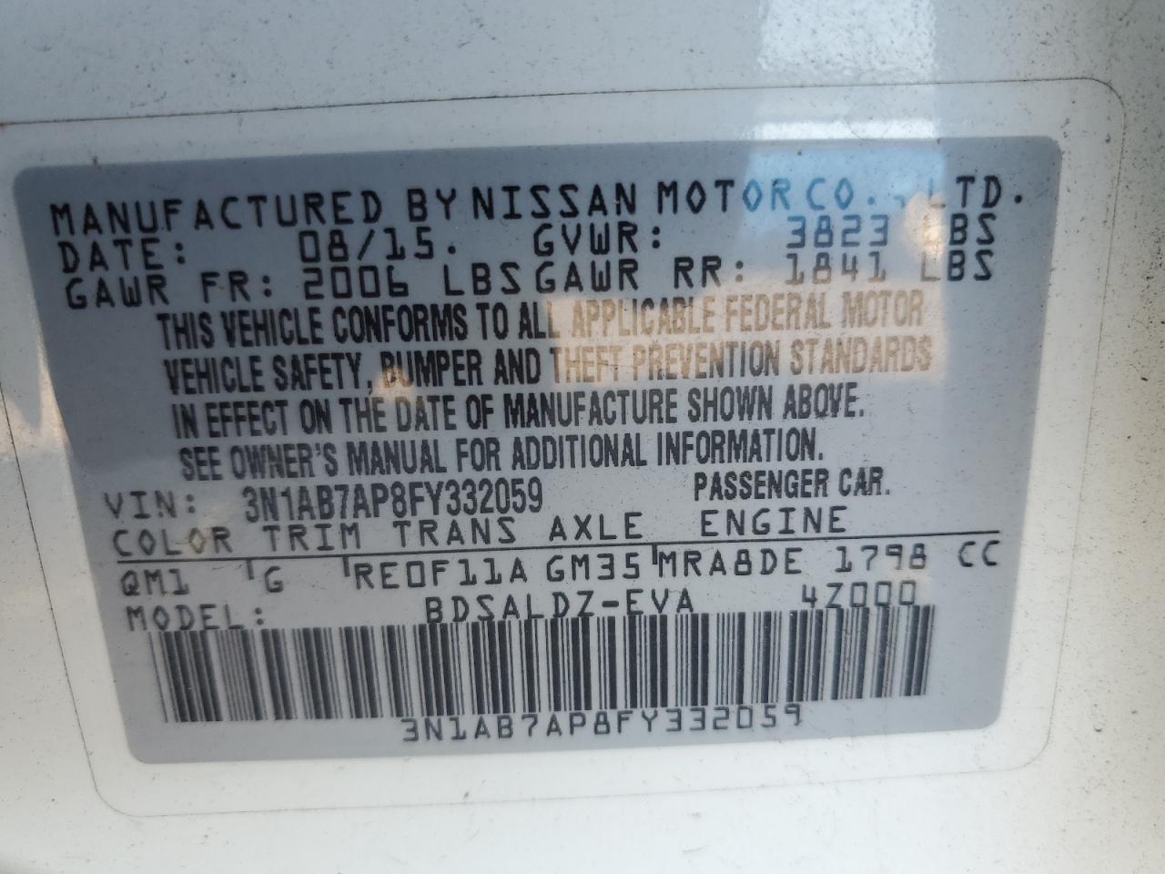 3N1AB7AP8FY332059 2015 Nissan Sentra S