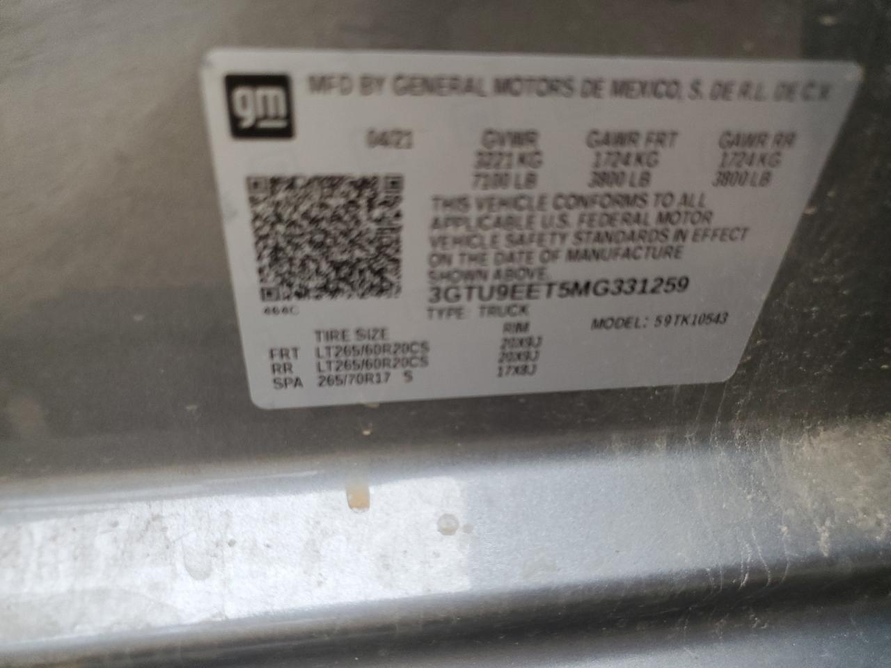 3GTU9EET5MG331259 2021 GMC Sierra K1500 At4