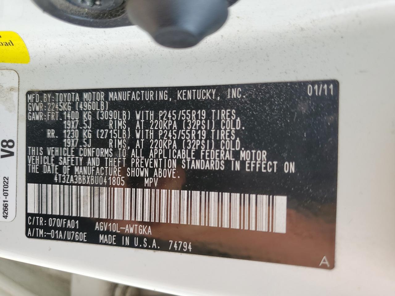 4T3ZA3BBXBU041805 2011 Toyota Venza