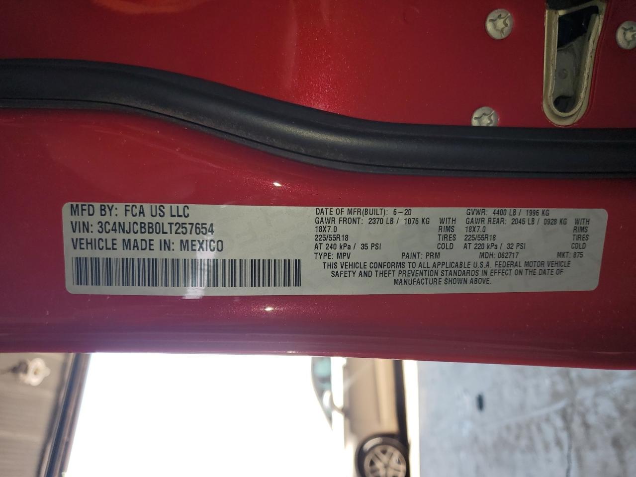 2020 Jeep Compass Latitude VIN: 3C4NJCBB0LT257654 Lot: 71414144