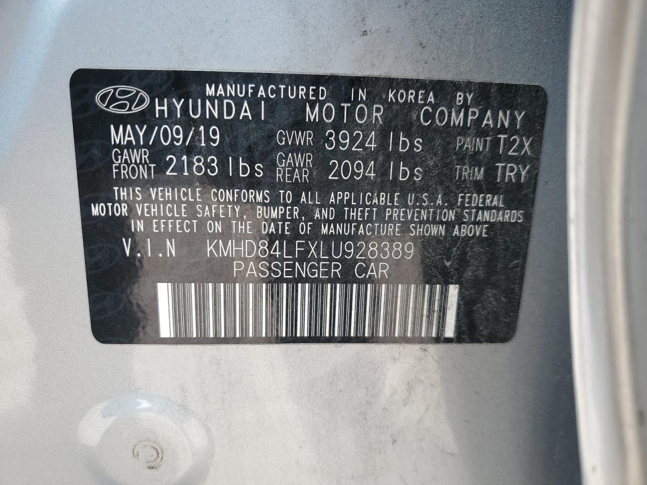 KMHD84LFXLU928389 2020 Hyundai Elantra Sel