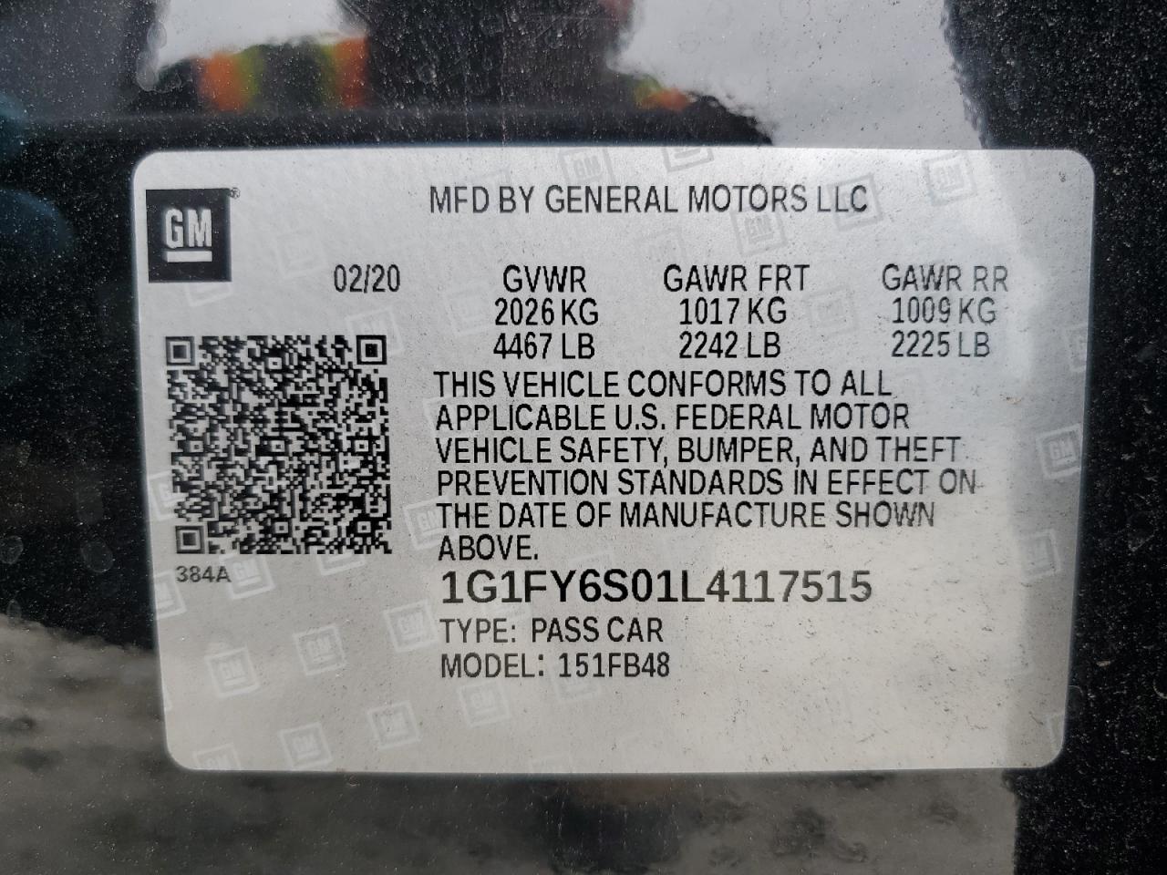 1G1FY6S01L4117515 2020 Chevrolet Bolt Ev Lt