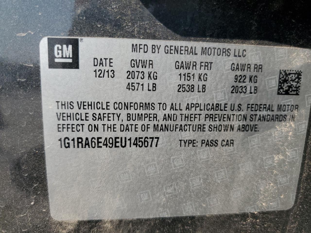 1G1RA6E49EU145677 2014 Chevrolet Volt