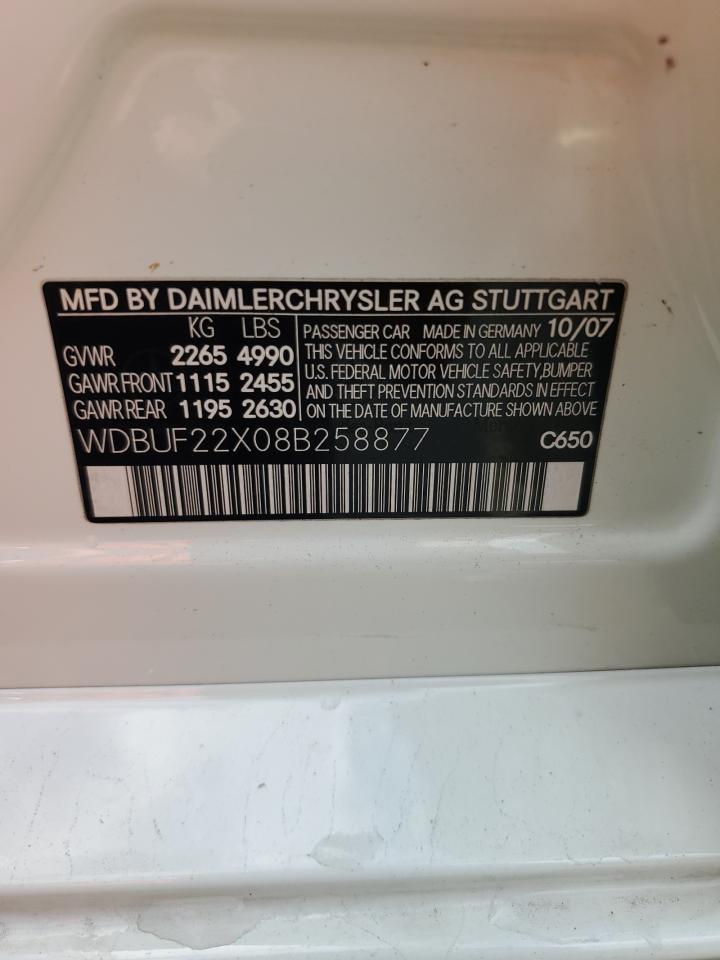 2008 Mercedes-Benz E 320 Cdi VIN: WDBUF22X08B258877 Lot: 73693394