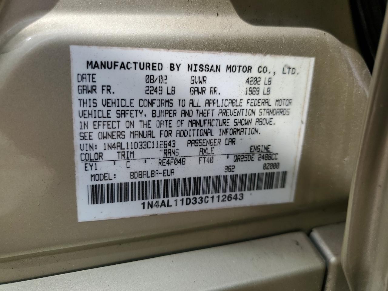 1N4AL11D33C112643 2003 Nissan Altima Base