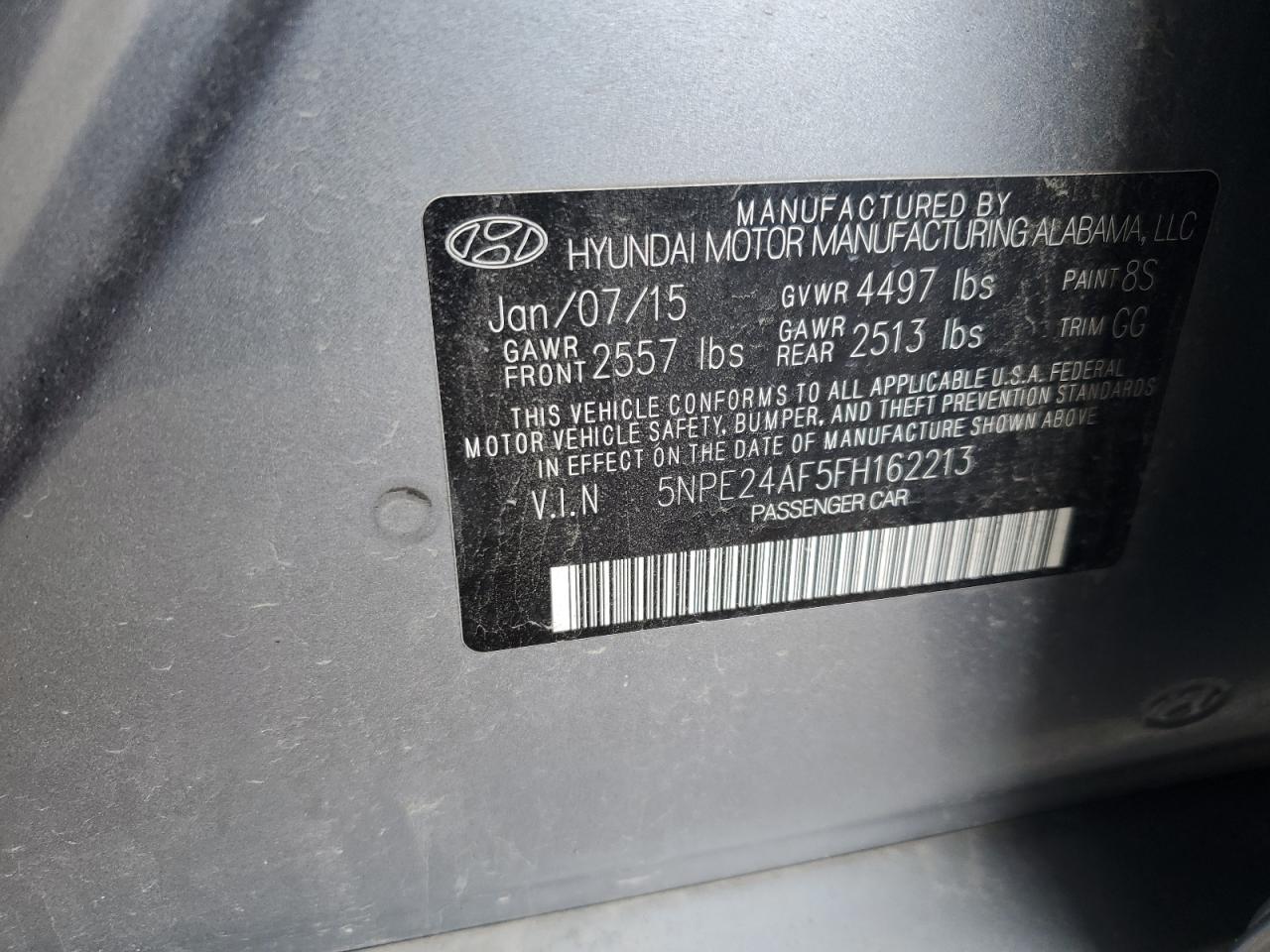 2015 Hyundai Sonata Se VIN: 5NPE24AF5FH162213 Lot: 68157744