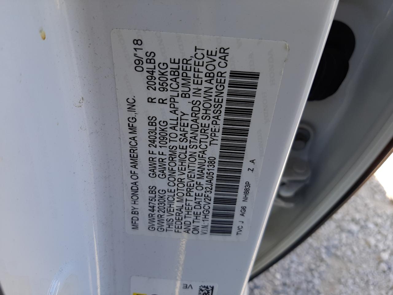 1HGCV2F32JA051380 2018 Honda Accord Sport