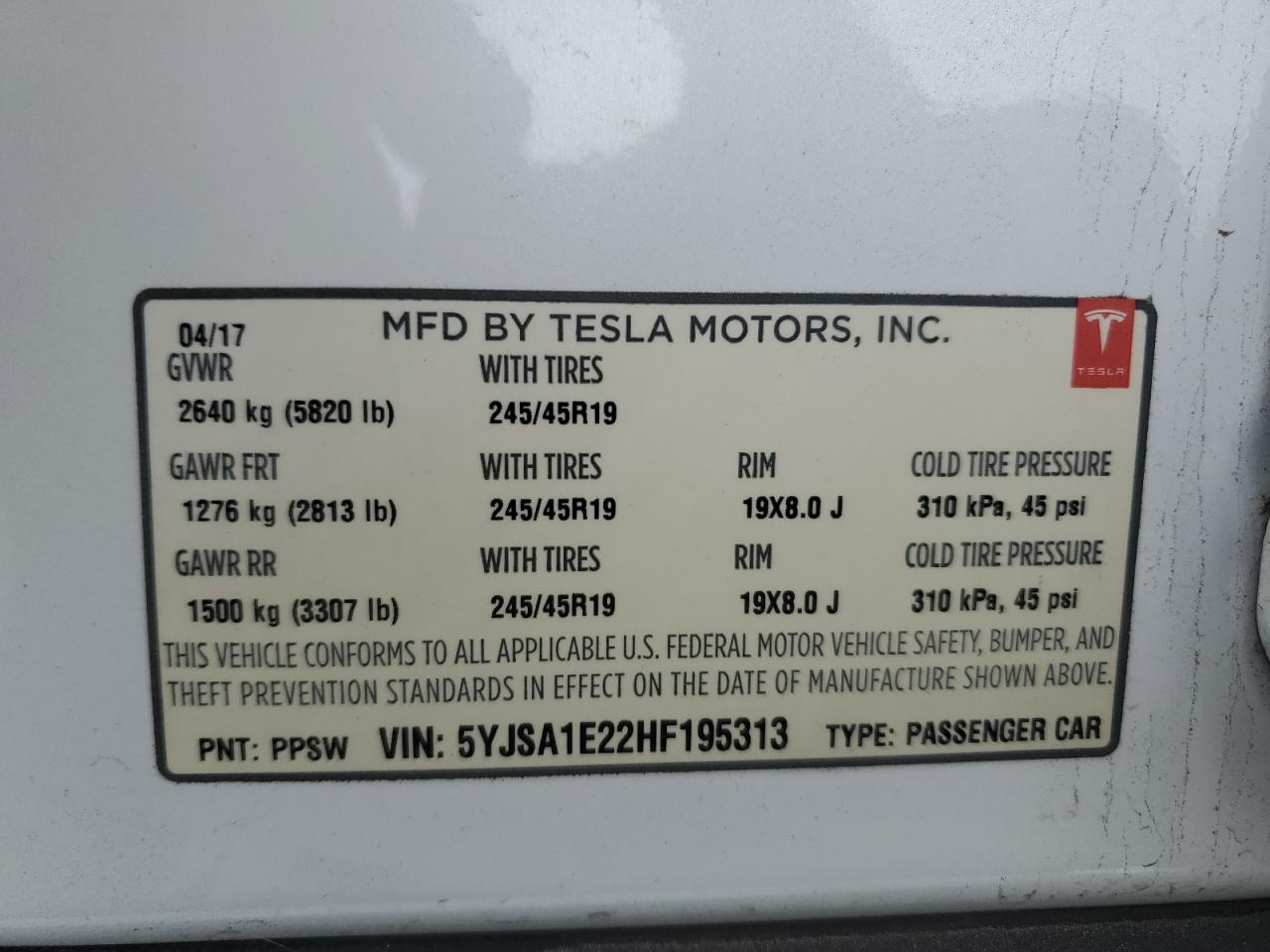 5YJSA1E22HF195313 2017 Tesla Model S