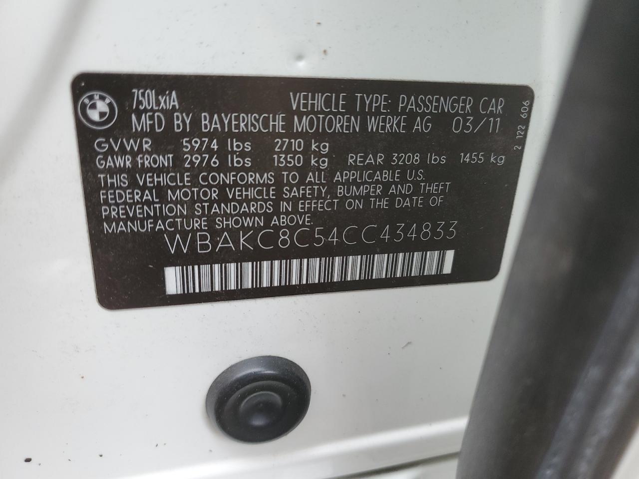 WBAKC8C54CC434833 2012 BMW 750 Lxi