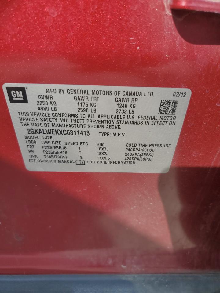 2012 GMC Terrain Slt VIN: 2GKALWEKXC6311413 Lot: 72495704