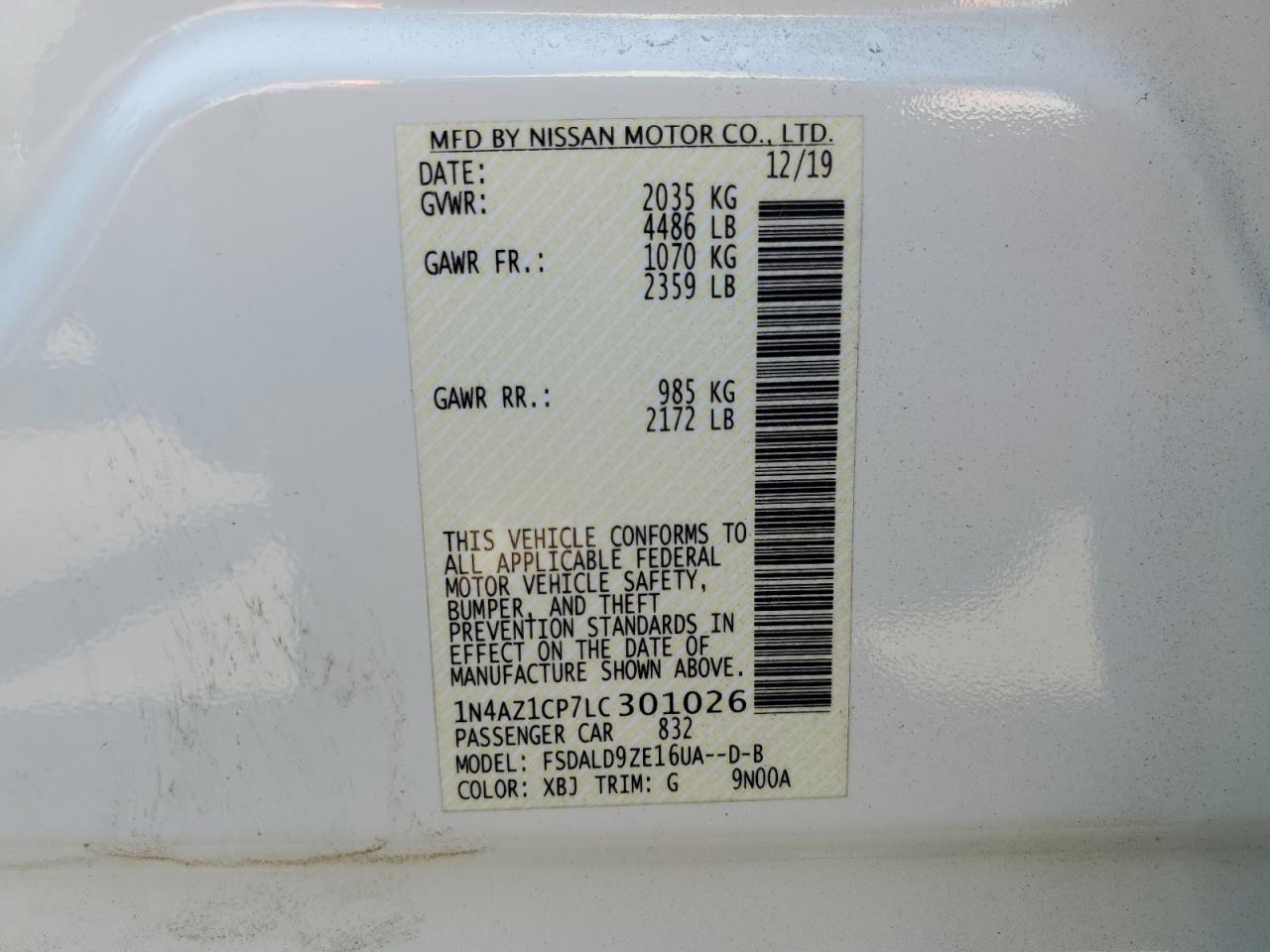 1N4AZ1CP7LC301026 2020 Nissan Leaf Sv