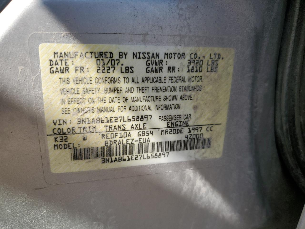 3N1AB61E27L658897 2007 Nissan Sentra 2.0