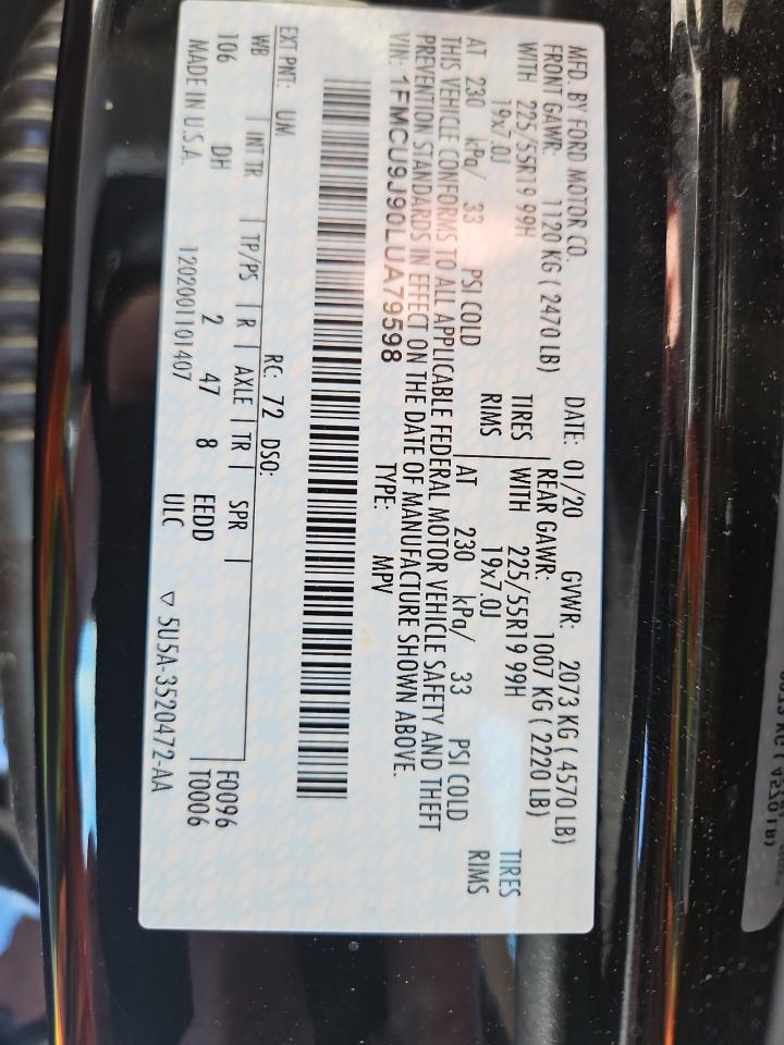 2020 Ford Escape Titanium VIN: 1FMCU9J90LUA79598 Lot: 71123624