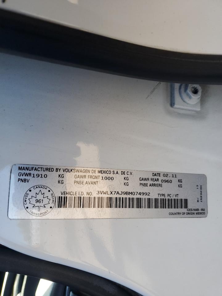 2011 Volkswagen Jetta Sel VIN: 3VWLX7AJ9BM074992 Lot: 70401564