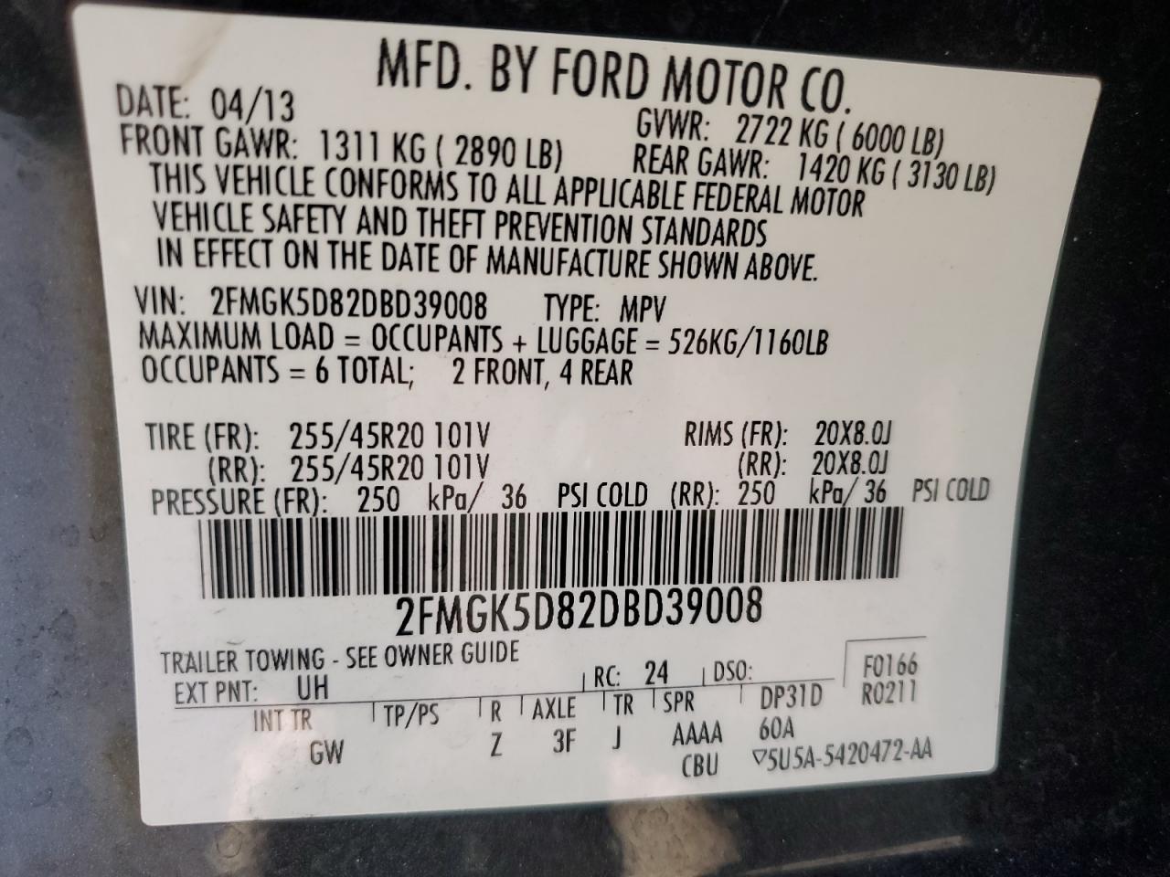 2FMGK5D82DBD39008 2013 Ford Flex Limited