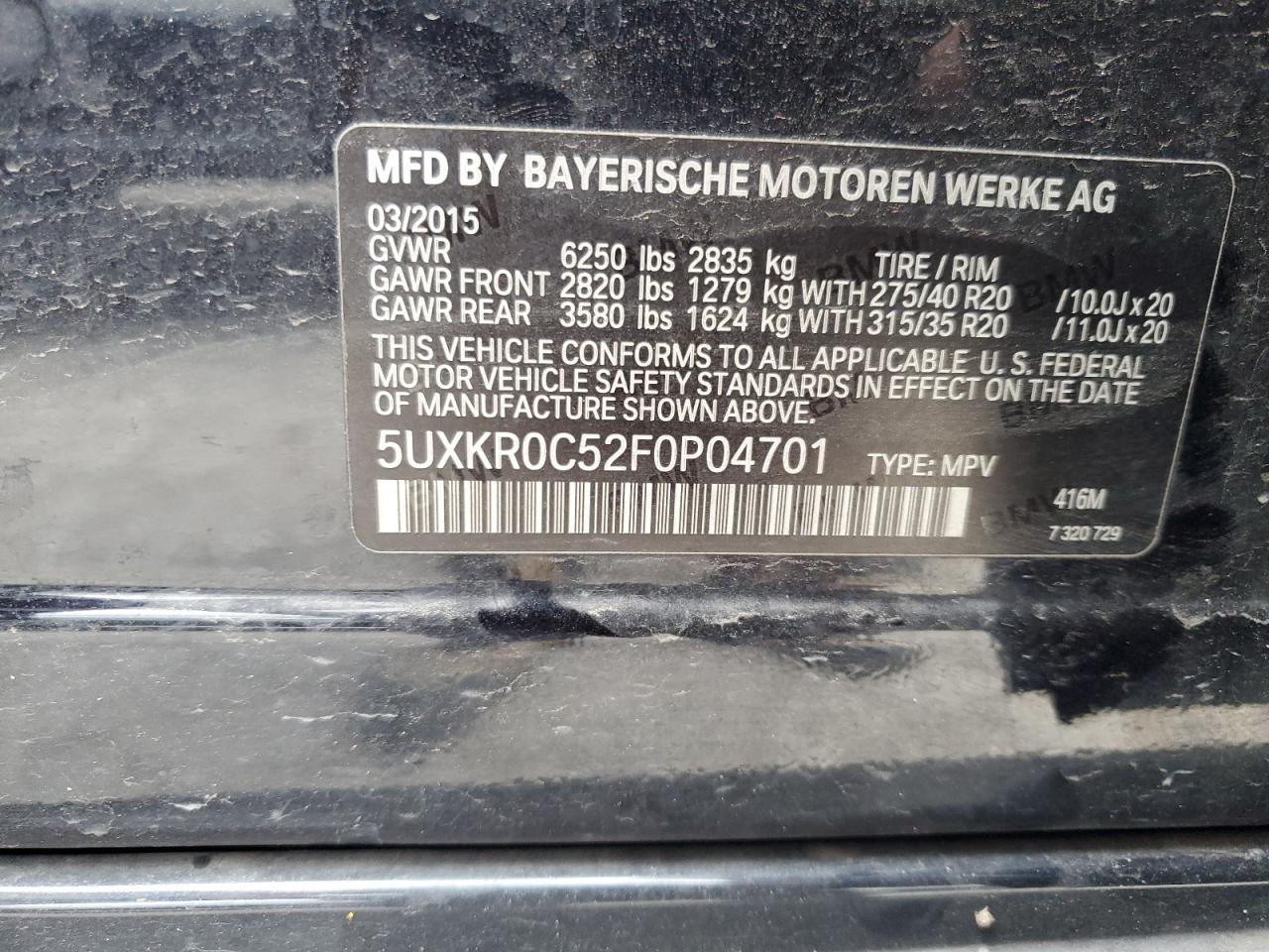 5UXKR0C52F0P04701 2015 BMW X5 xDrive35I