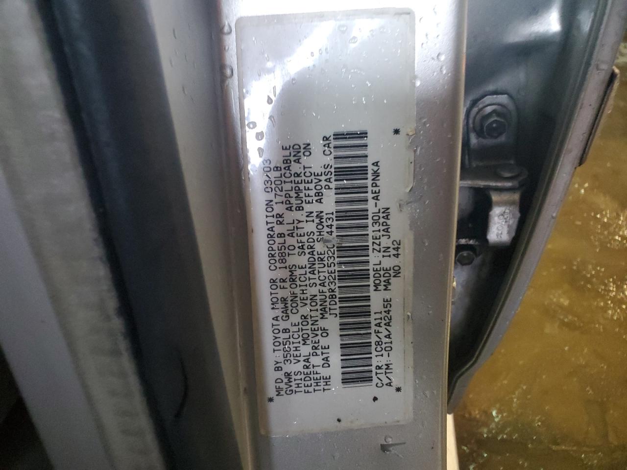 2003 Toyota Corolla Ce VIN: JTDBR32E532014431 Lot: 72592384