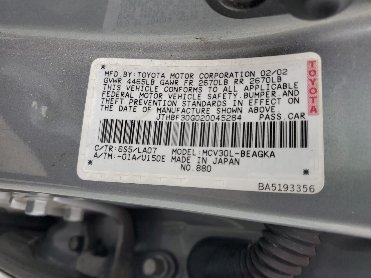 JTHBF30G020045284 2002 Lexus Es 300